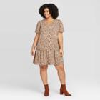 Women's Plus Size Leopard Print Short Sleeve Ruffle Hem Dress - A New Day Brown 1x, Women's,