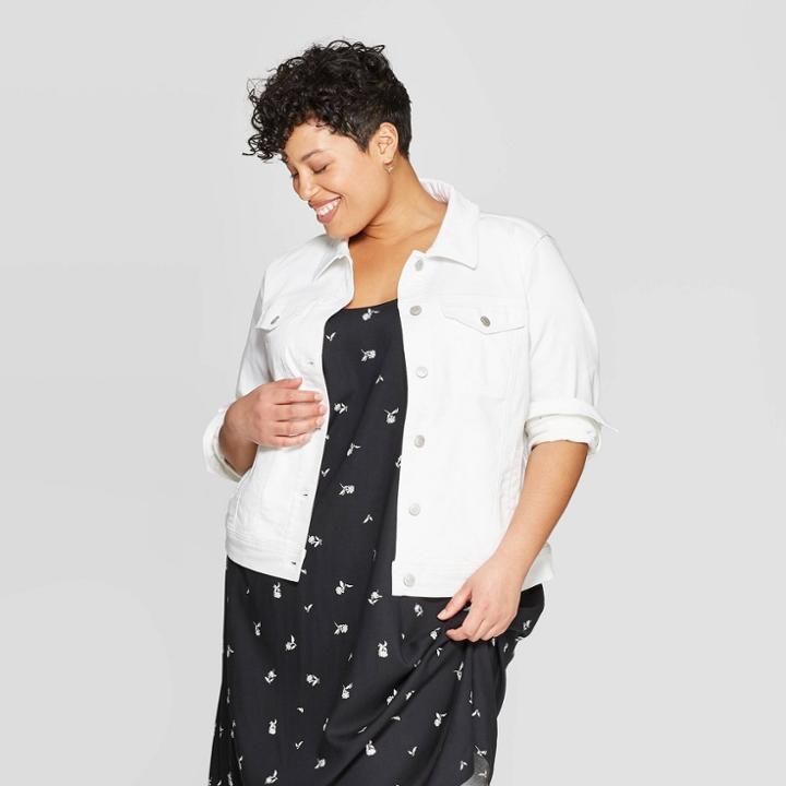 Women's Plus Size Denim Jacket - Ava & Viv White
