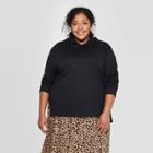 Women's Plus Size Long Sleeve Hoodie With Side Slit Sweatshirt - A New Day Black X