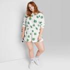 Women's Plus Size Ascot + Hart Terry Cloth Graphic Pull-on Shorts - Cream Floral