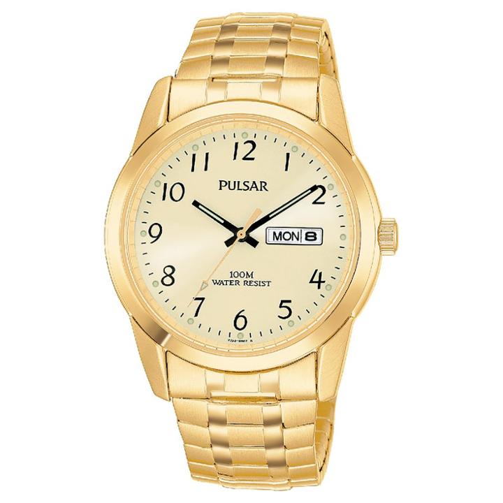 Men's Pulsar Calendar Expansion Watch - Gold Tone With Champagne Dial - Pj6054