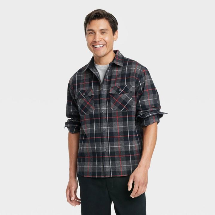 Men's Heavyweight Flannel Button-down Shirt - Goodfellow & Co Charcoal Gray