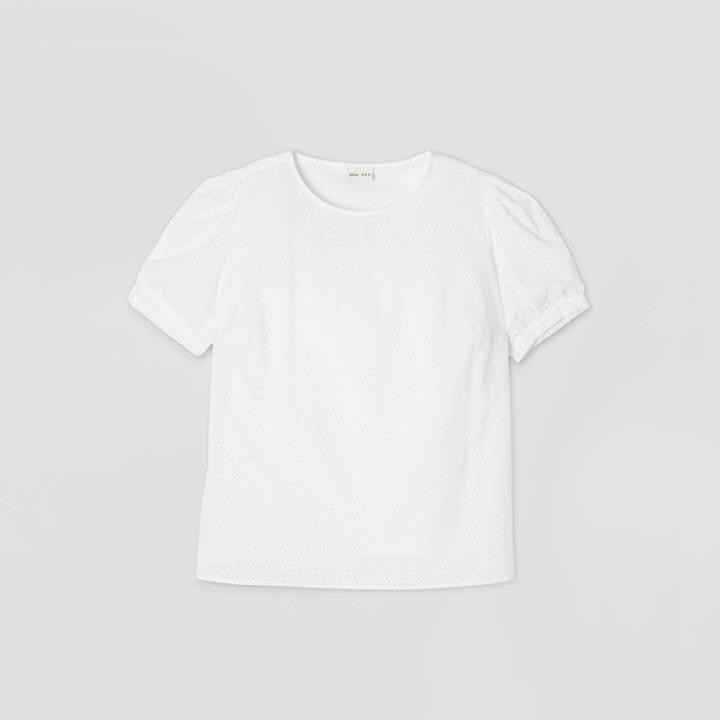 Women's Plus Size Eyelet Puff Short Sleeve Blouse - Ava & Viv White X