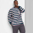 Adult Extended Size Striped Regular Fit Crewneck Long Sleeve T-shirt - Original Use Pink/stripe