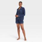 Women's Beautifully Soft Long Sleeve Notch Collar Top And Shorts Pajama Set - Stars Above Navy