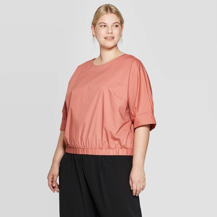 Women's Plus Size Elbow Sleeve Crewneck Top - Prologue Rose