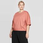 Women's Plus Size Elbow Sleeve Crewneck Top - Prologue Rose