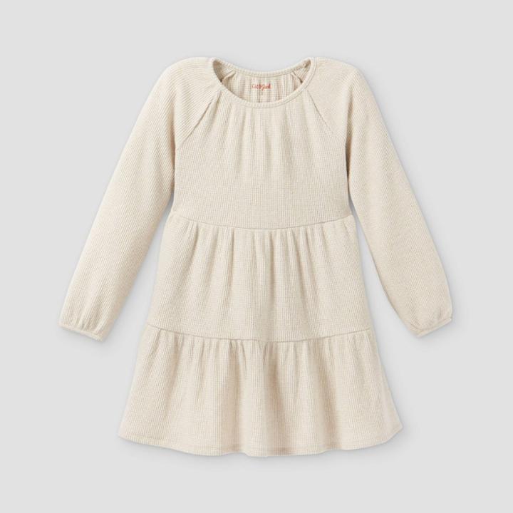 Girls' Long Sleeve Cozy Tiered Dress - Cat & Jack Heather Oatmeal