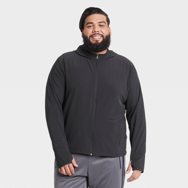Men's Knit To Woven Full Zip Sweatshirt - All In Motion Black