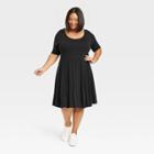 Women's Elbow Sleeve Flared Dress - Ava & Viv Black