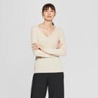 Women's Long Sleeve V-neck Cashmere Pullover Sweater - Prologue Oatmeal