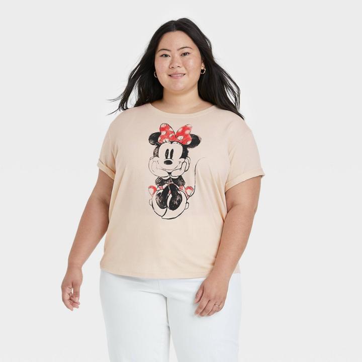 Women's Minnie Mouse Plus Size Short Sleeve Graphic T-shirt - Ivory