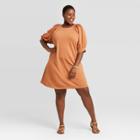 Women's Plus Size Puff Short Sleeve T-shirt Dress - Universal Thread Brown