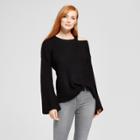 Women's Bell Sleeve Cut Out Pullover Sweater - Nitrogen Black