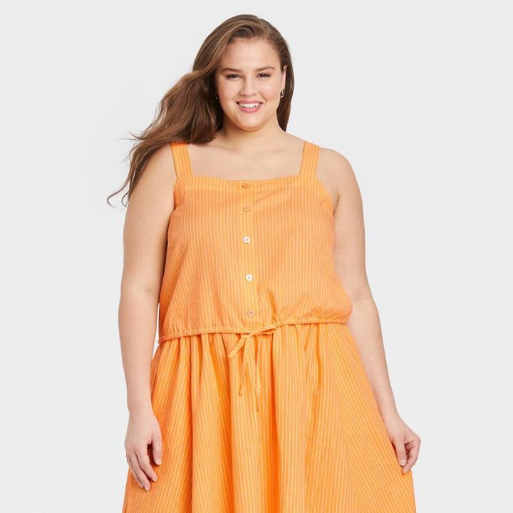 Women's Plus Size Tie-front Apron Tank Top - A New Day Orange