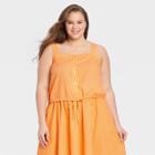 Women's Plus Size Tie-front Apron Tank Top - A New Day Orange