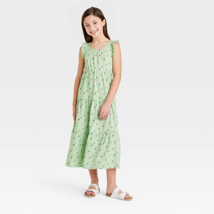 Girls' Tiered Knit Maxi Dress - Cat & Jack Sage Green Floral