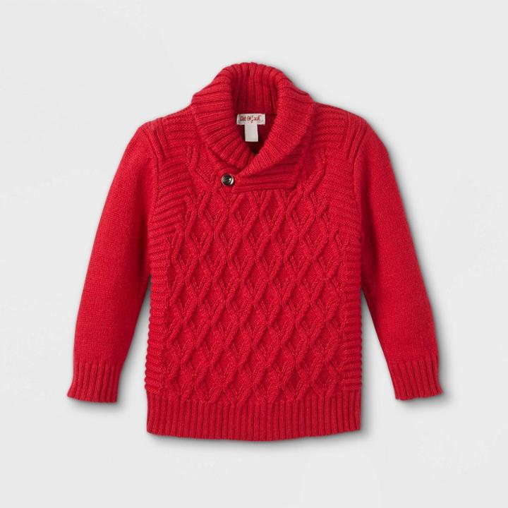 Toddler Boys' Adaptive Shawl Collar Pullover Sweater - Cat & Jack Red