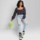 Women's Plus Size Puff Long Sleeve Bustier Top - Wild Fable Purple Plaid