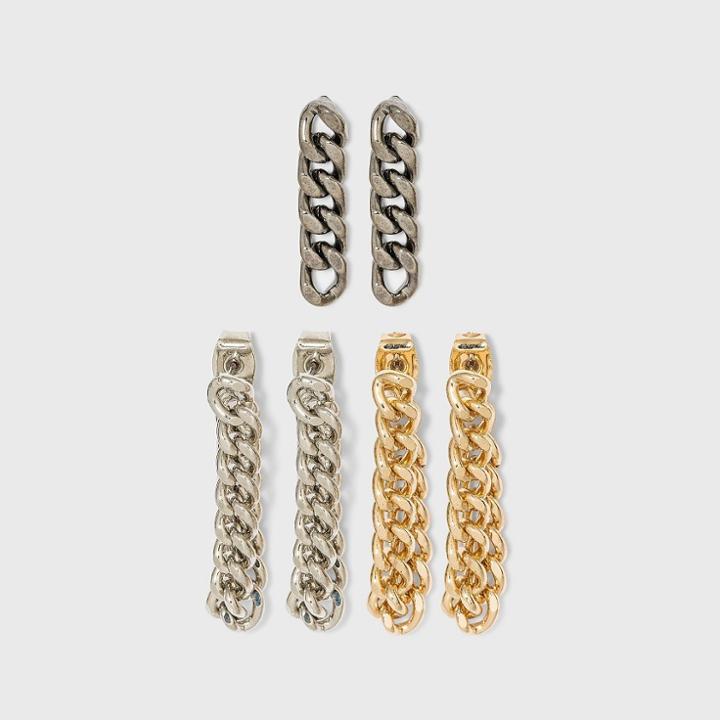 Multi Mixed Metal Chain Earring Set 3pc - Wild Fable , Grey
