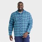 Men's Big Woven Button Long Sleeve Athletic Top - All In Motion Blue Plaid