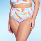 Women's Ribbed Mid Waist High Leg Cheeky Bikini Bottom - Wild Fable Light Blue Abstract Print X
