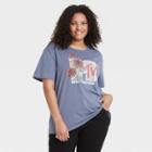 Women's Mtv Plus Size Floral Print Logo Short Sleeve Graphic T-shirt - Navy