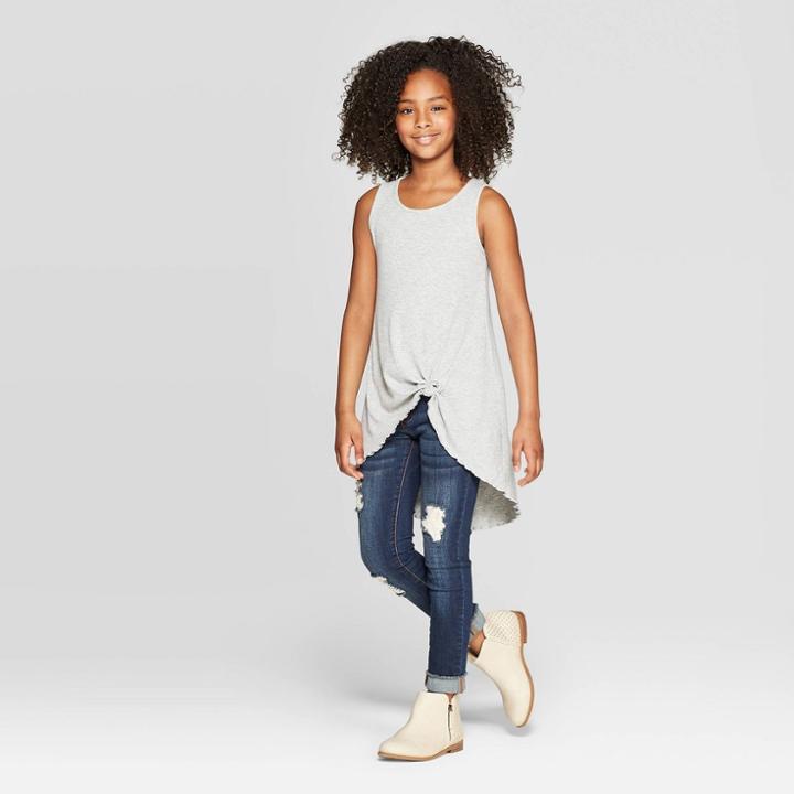 Girls' Knot Front Tank Top - Art Class Gray Xl, Heather Grey