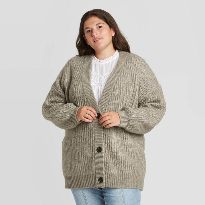 Women's Plus Size Oversized Button-front Cardigan - Universal Thread Green