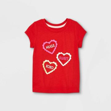 Toddler Girls' Conversational Heart Short Sleeve Graphic T-shirt - Cat & Jack Red
