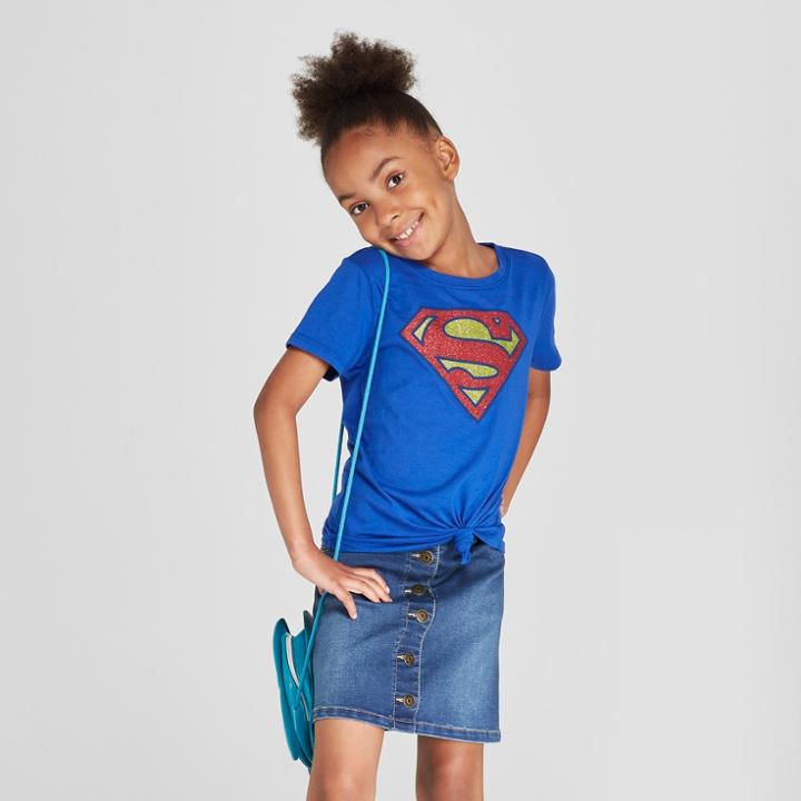 Dc Comics Girls' Superman Short Sleeve T-shirt - Blue