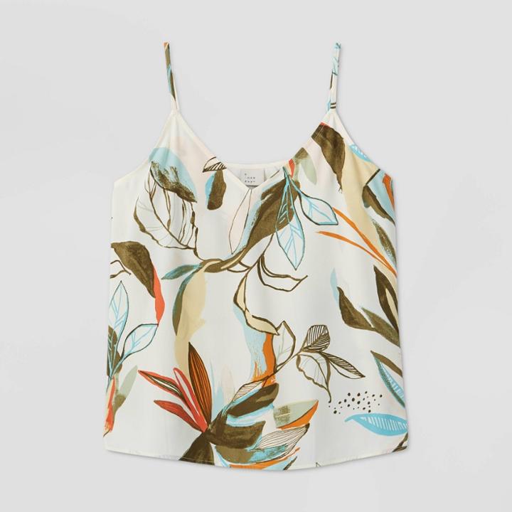 Women's Leaf Print Cami - A New Day Cream Xs, Women's, Ivory