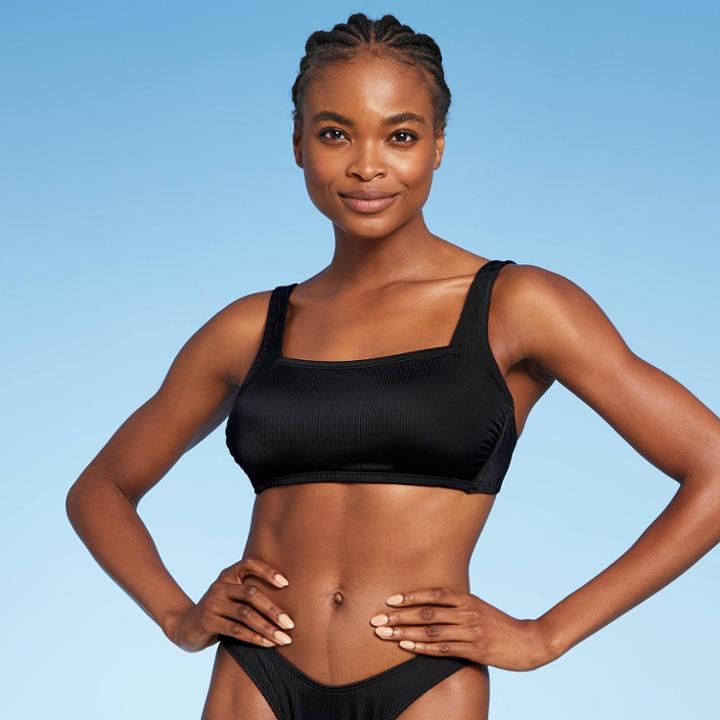 Juniors' Ribbed Square Neck Bralette Bikini Top - Xhilaration Black D/dd Cup