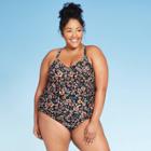 Women's Plus Size Lace-up Back One Piece Swimsuit - Kona Sol Floral 14w, Women's,