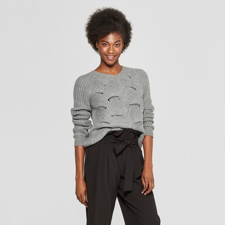 Women's Scalloped Hem Metallic Pullover Sweater - A New Day Gray