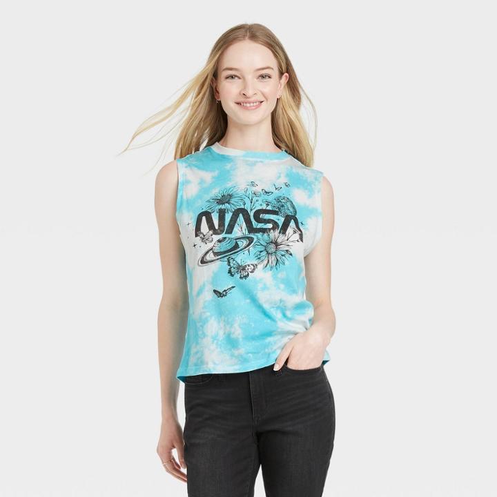 Women's Nasa Graphic Tank Top - Blue Tie-dye