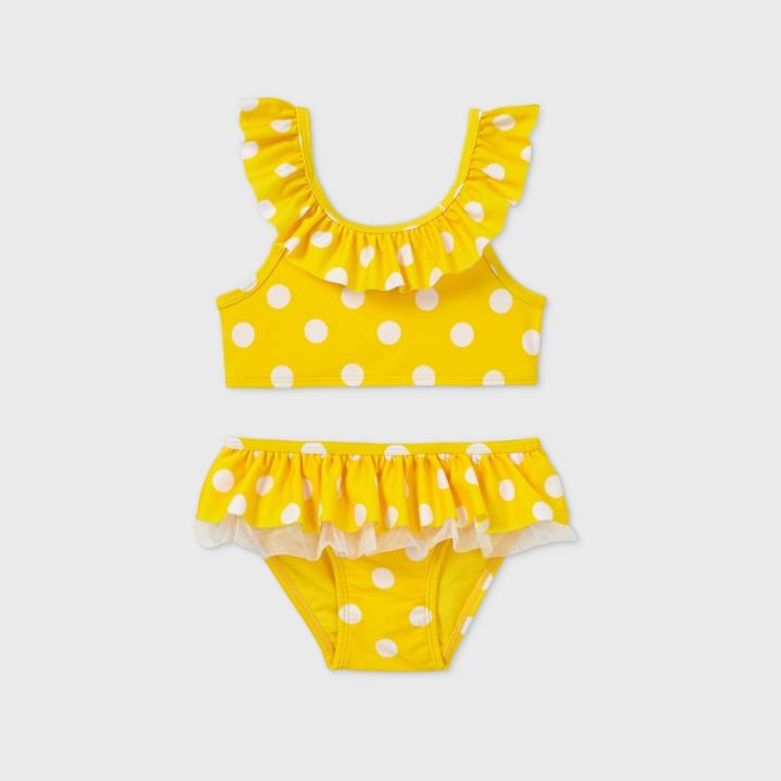Toddler Girls' 2pc Polka Dot Ruffle Bikini - Cat & Jack Yellow