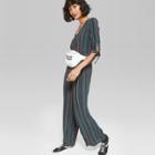 Women's Short Sleeve Striped Jumpsuit With Sleeve Ties - Wild Fable Black