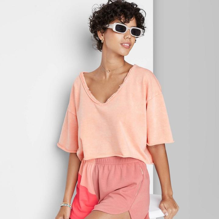 Women's Short Sleeve Raw Hem Cropped Sweatshirt - Wild Fable