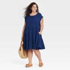 Women's Plus Size Flutter Short Sleeve Textured Tiered A-line Dress - Knox Rose Blue