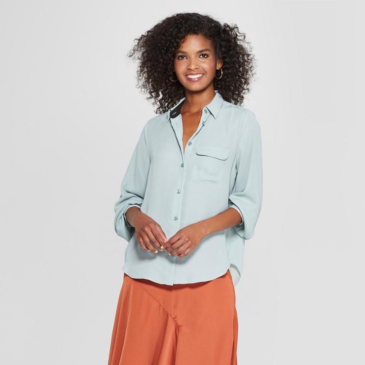 Women's Long Sleeve Classic Blouse - Who What Wear Green