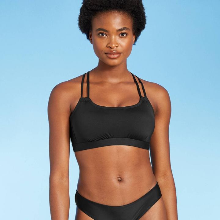 Women's Double Strap Over The Shoulder Bralette Bikini Top - Kona Sol Black D/dd Cup