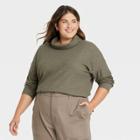 Women's Plus Size Long Sleeve Turtleneck Waffle T-shirt - A New Day Green