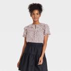 Women's Ruffle Short Sleeve Collared Top - Who What Wear Light Pink