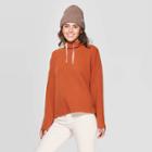 Women's Long Sleeve Mock Turtleneck Waffle Sweatshirt - Universal Thread Rust S, Size: