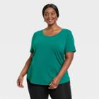 Women's Short Sleeve Drapey Scoop Neck T-shirt - Ava & Viv Dark Teal Green
