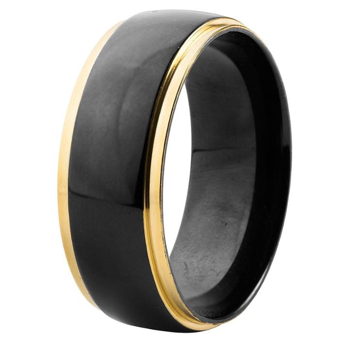 Men's West Coast Jewelry Blackplated Stainless Steel With Double Goldplated Grooves Ring (7), Black Gold