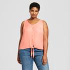 Women's Plus Size Button Front Tie Tank - A New Day Pink X