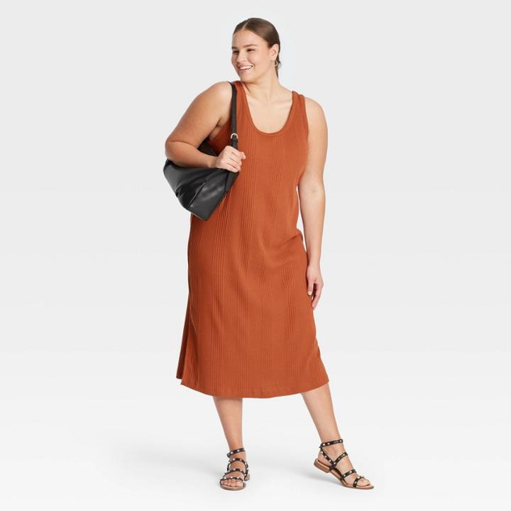 Women's Plus Size Rib Knit Tank Dress - A New Day Dark Orange