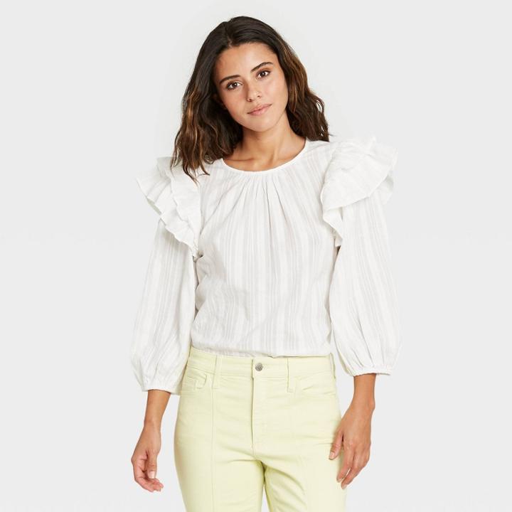 Women's Ruffle 3/4 Sleeve Blouse - Universal Thread White